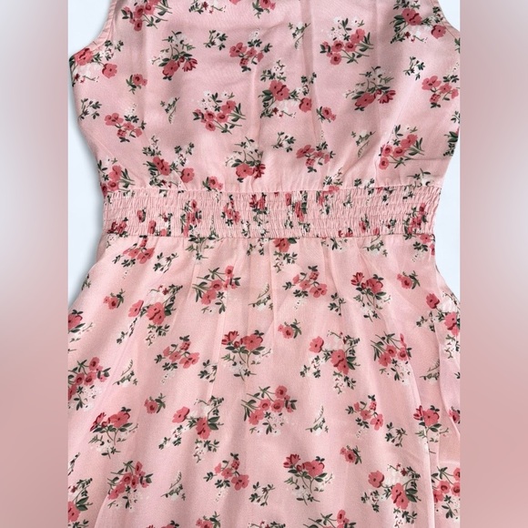 Allegra K Pink Floral Sleeveless Midi Dress XS | Smocked Waist - New With Tags - Picture 10 of 10